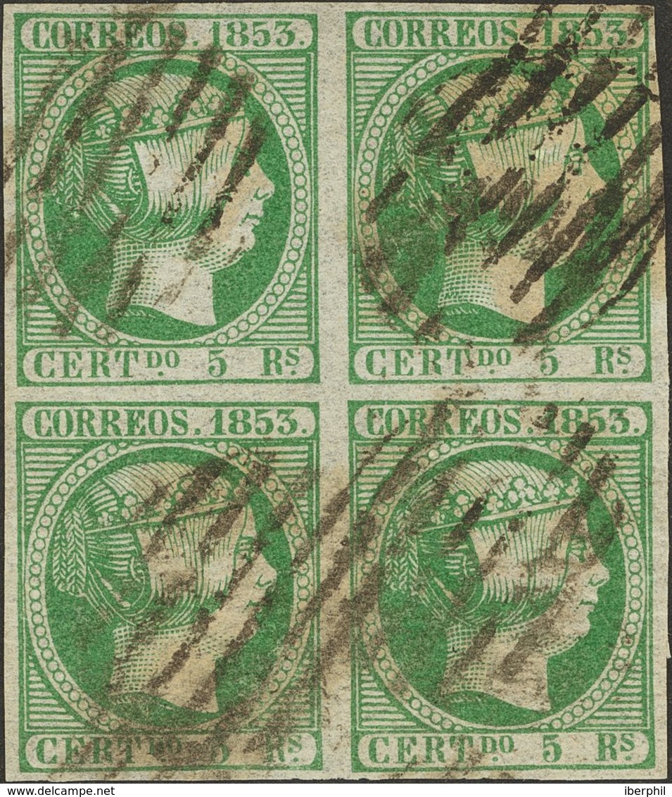 1º Y 2º Centenario. º 20(4) 1853. 5 Reales Verde, Bloque De Cuatro. MAGNIFICO. 2014 1090. - Sonstige & Ohne Zuordnung