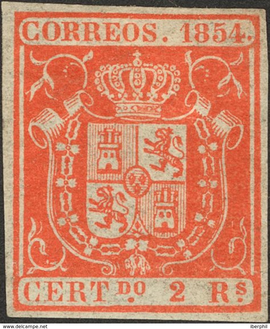 1º Y 2º Centenario. * 25 1854. 2 Reales Naranja. Márgenes Y Color Excepcionales. PIEZA DE LUJO. Cert. EXFIMA. 2018 2225. - Altri & Non Classificati