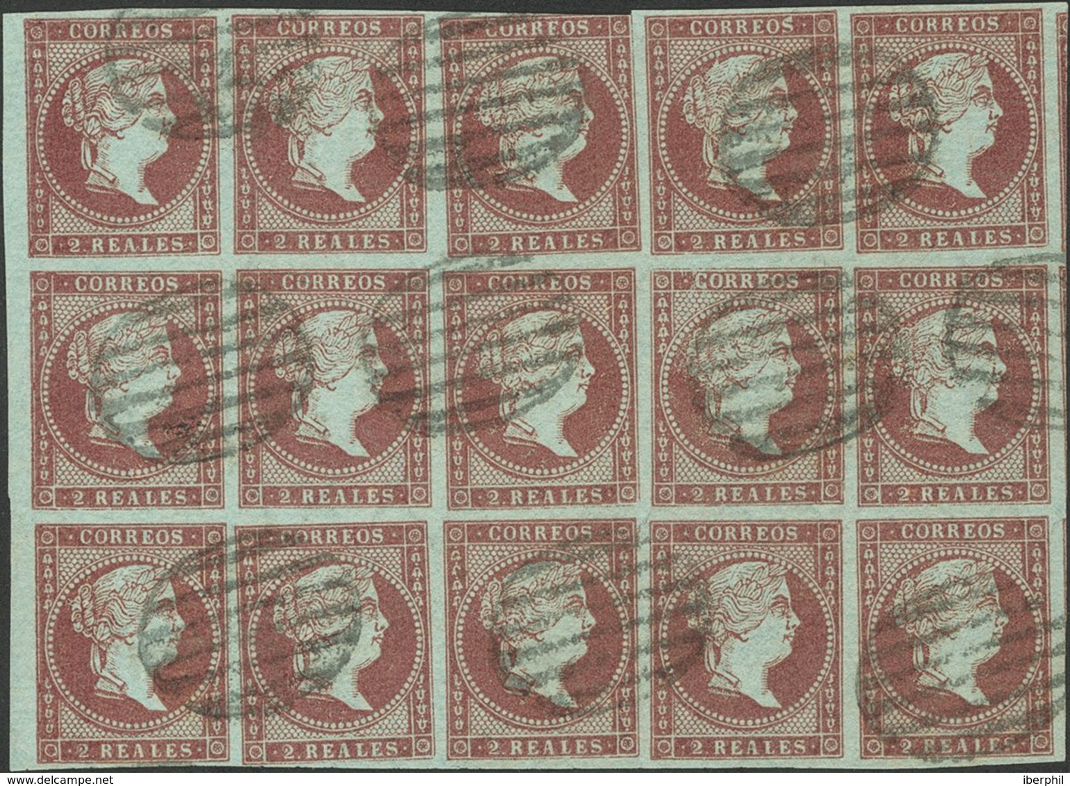 1º Y 2º Centenario. º 42(15) 1855. 2 Reales Violeta, Bloque De Quince (un Sello Margen Justo). Matasello PARRILLA. MAGNI - Altri & Non Classificati