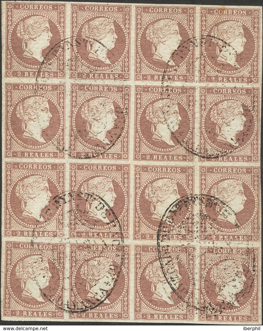 1º Y 2º Centenario. º 46(16) 1855. 2 Reales Violeta, Bloque De Dieciséis. Matasello JUZGADO DE 1ª YNSTª DE HACDª DE / SA - Altri & Non Classificati