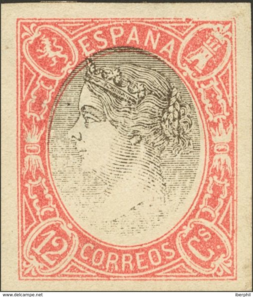 1º Y 2º Centenario. (*) 70P, 75P 1865. 4 Cuartos Azul Y Rosa Y 12 Cuartos Rosa Y Negro. ENSAYOS DE COLOR, Sobre Papel De - Sonstige & Ohne Zuordnung