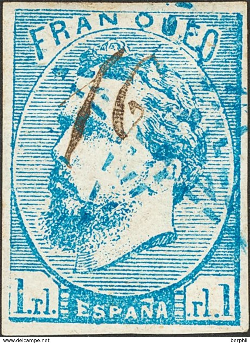 1º Y 2º Centenario. º 156 1873. 1 Real Azul. Matasello ESTRELLA DE CINCO PUNTAS, En Azul Y Manuscrito "16", Correspondie - Otros & Sin Clasificación