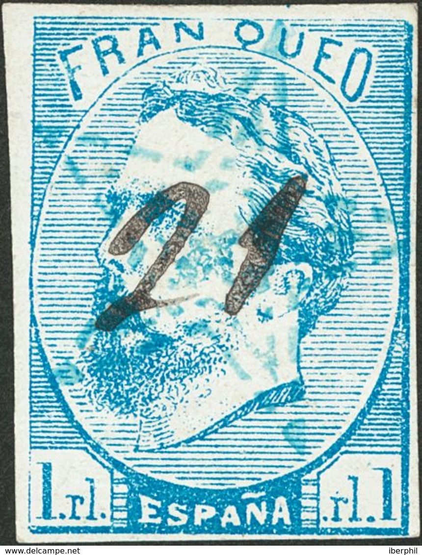 1º Y 2º Centenario. º 156 1873. 1 Real Azul. Matasello Mixto ESTRELLA DE PUNTOS Y Manuscrito Numeral "21". MAGNIFICO. Ce - Otros & Sin Clasificación