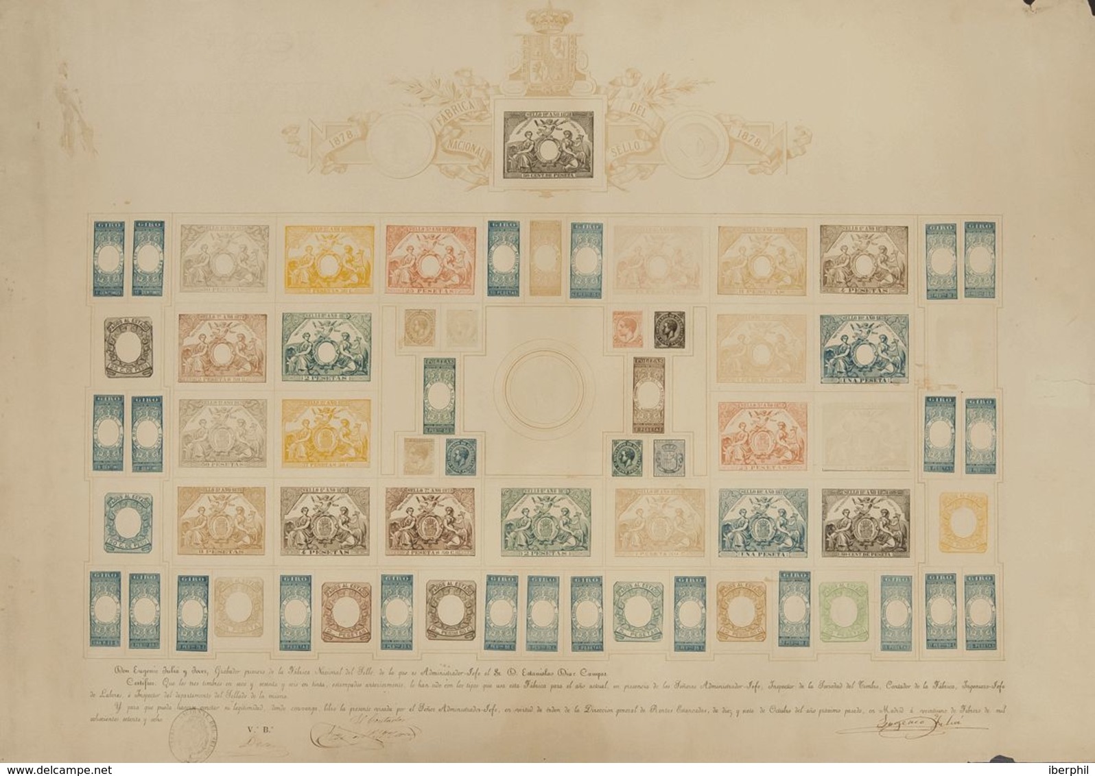 1º Y 2º Centenario. (*) 1878. Espectacular HOJA MODELO Con Las Series Completas De IMPUESTO DE GUERRA De 1876 Y 1877 Que - Otros & Sin Clasificación