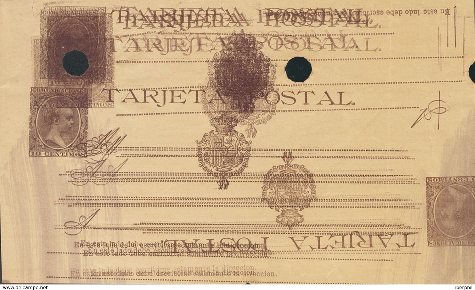 Entero Postal. (*) EP36 1897. 10 Cts Castaño Sobre Tarjeta Entero Postal. Impresa Varias Veces (una Invertida) Sobre Pap - Sonstige & Ohne Zuordnung