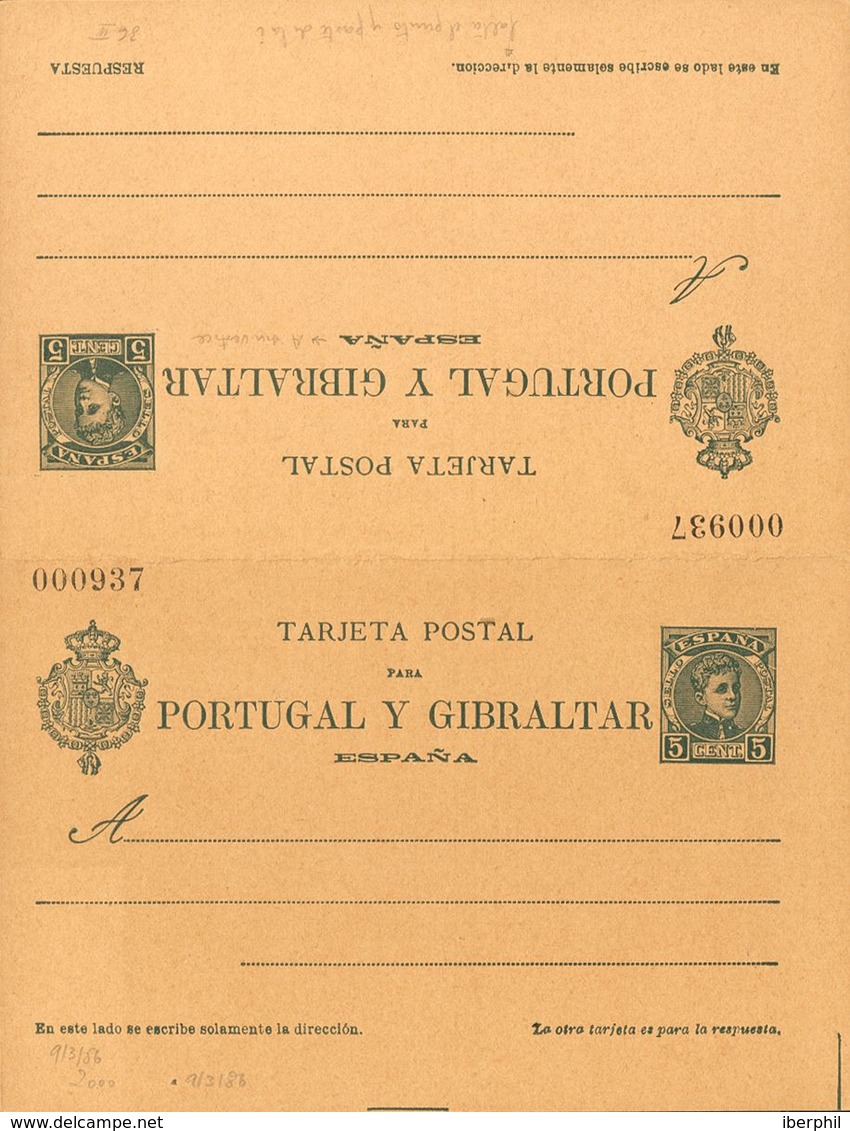 Entero Postal. (*) EP44cb 1903. 5 Cts + 5 Cts Verde Sobre Tarjeta Entero Postal, De Ida Y Vuelta. Variedad DIRECCION SIN - Other & Unclassified