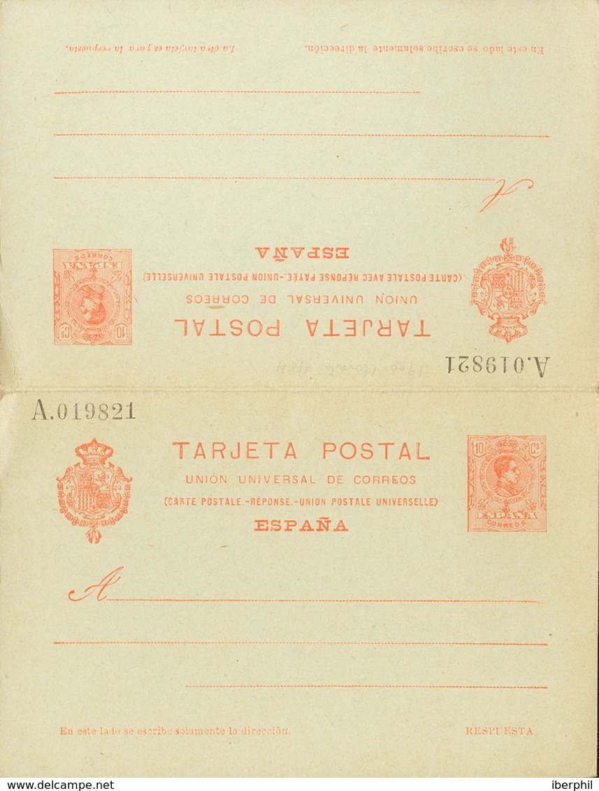 Entero Postal. (*) EP54 1910. 10 Cts + 10 Cts Rojo Sobre Tarjeta Entero Postal, De Ida Y Vuelta. MAGNIFICA. 2018 89. - Sonstige & Ohne Zuordnung