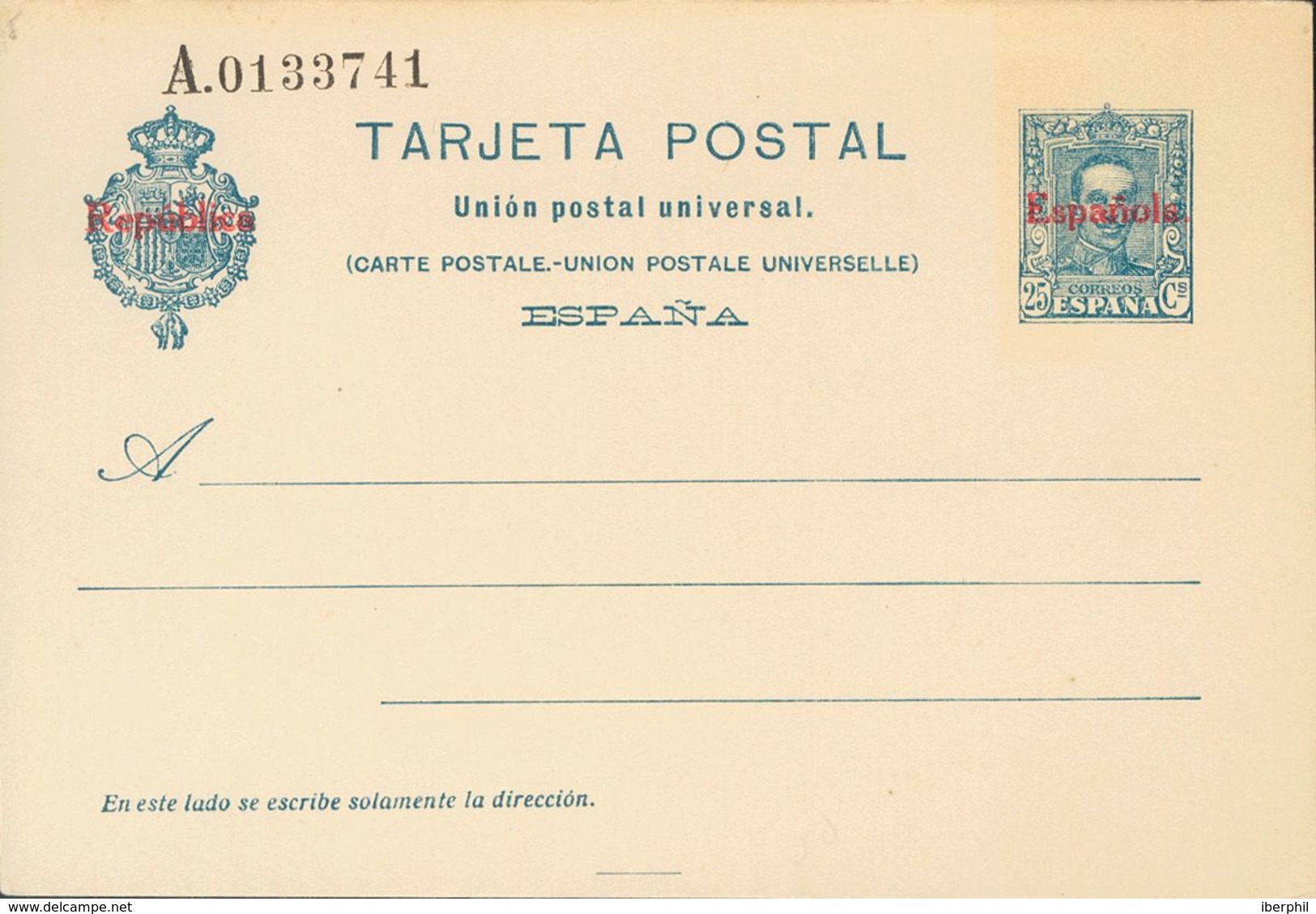 Entero Postal. (*) EP63 1931. 25 Cts Azul Sobre Tarjeta Entero Postal. MAGNIFICA. 2018 89. - Otros & Sin Clasificación