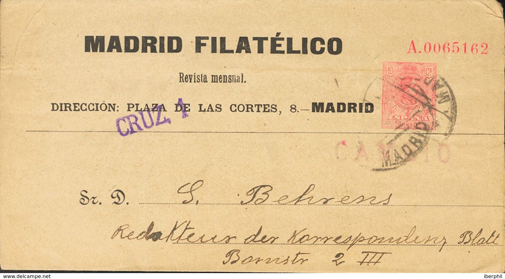 Entero Postal. Entero Postal Privado. Sobre EP202 1910. 10 Cts Rosa Sobre Faja De Periódicos De Un Entero Postal Privado - Otros & Sin Clasificación