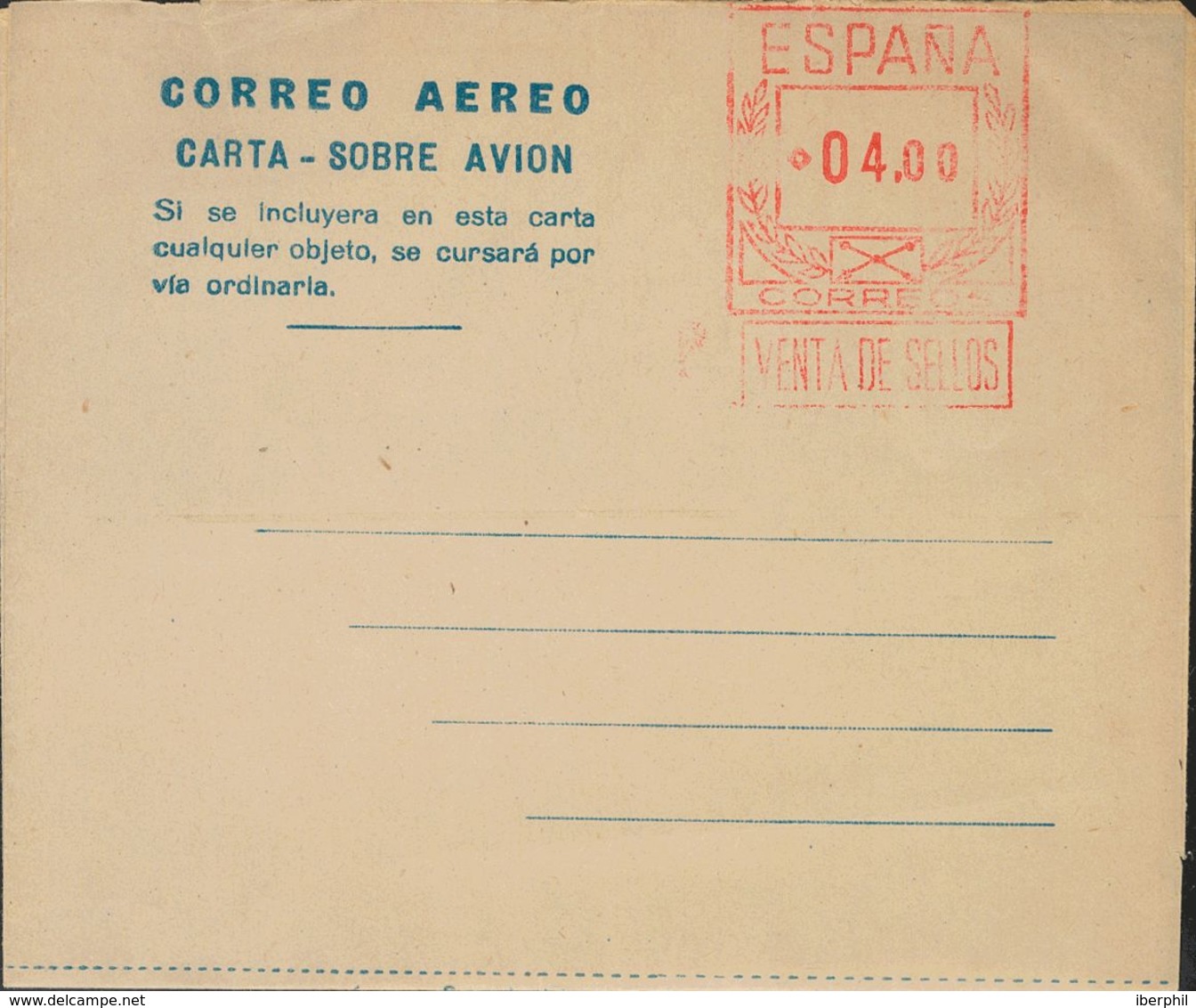 Entero Postal. Aerograma. (*) AE4 1947. 4 Pts Sobre Aerograma (Tipo A) (leve Rotura En El Margen Superior Sin Importanci - Sonstige & Ohne Zuordnung
