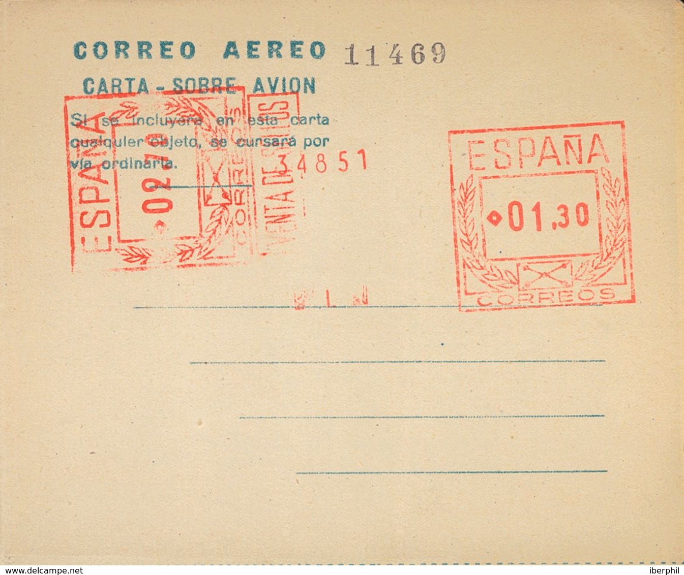 Entero Postal. Aerograma. (*) AE6 1947. 1'30 Pts + 2'70 Pts Sobre Aerograma Con Doble Franqueo, Uno Horizontal, Sobre Gr - Sonstige & Ohne Zuordnung