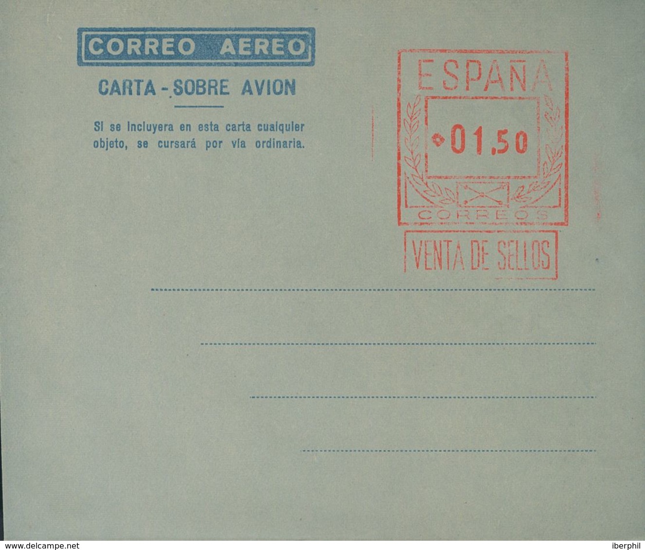 Entero Postal. Aerograma. (*) AE11b 1948. 1'50 Pts Sobre Aerograma (Tipo Aa+e), Sobre Gris Oscuro. MAGNIFICO Y RARO. (Lá - Altri & Non Classificati