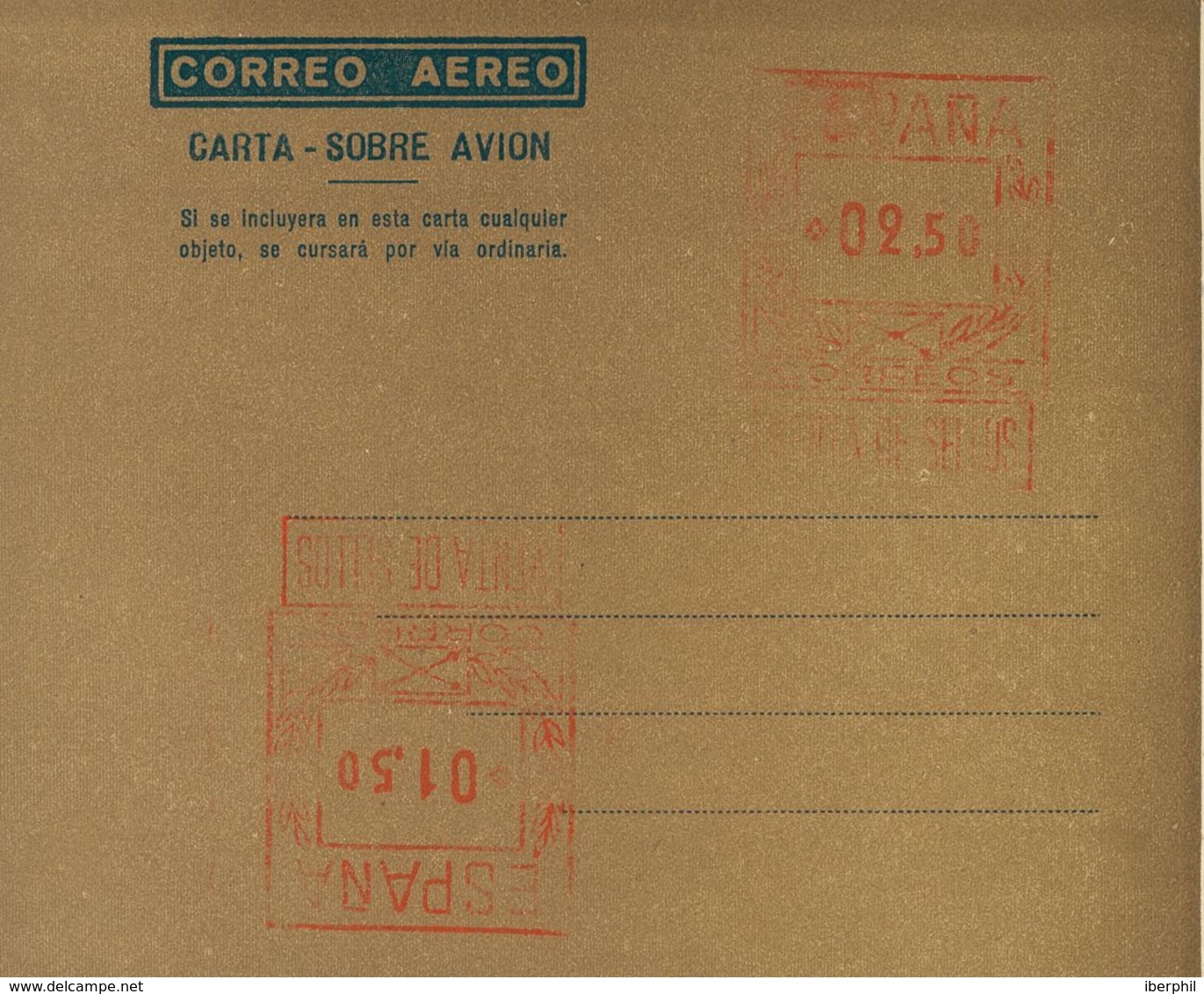 Entero Postal. Aerograma. (*) AE21Ca 1948. 2'50 Pts + 1'50 Pts, Sobre Aerograma Con Franqueo Doble, Uno Invertido, Sobre - Altri & Non Classificati