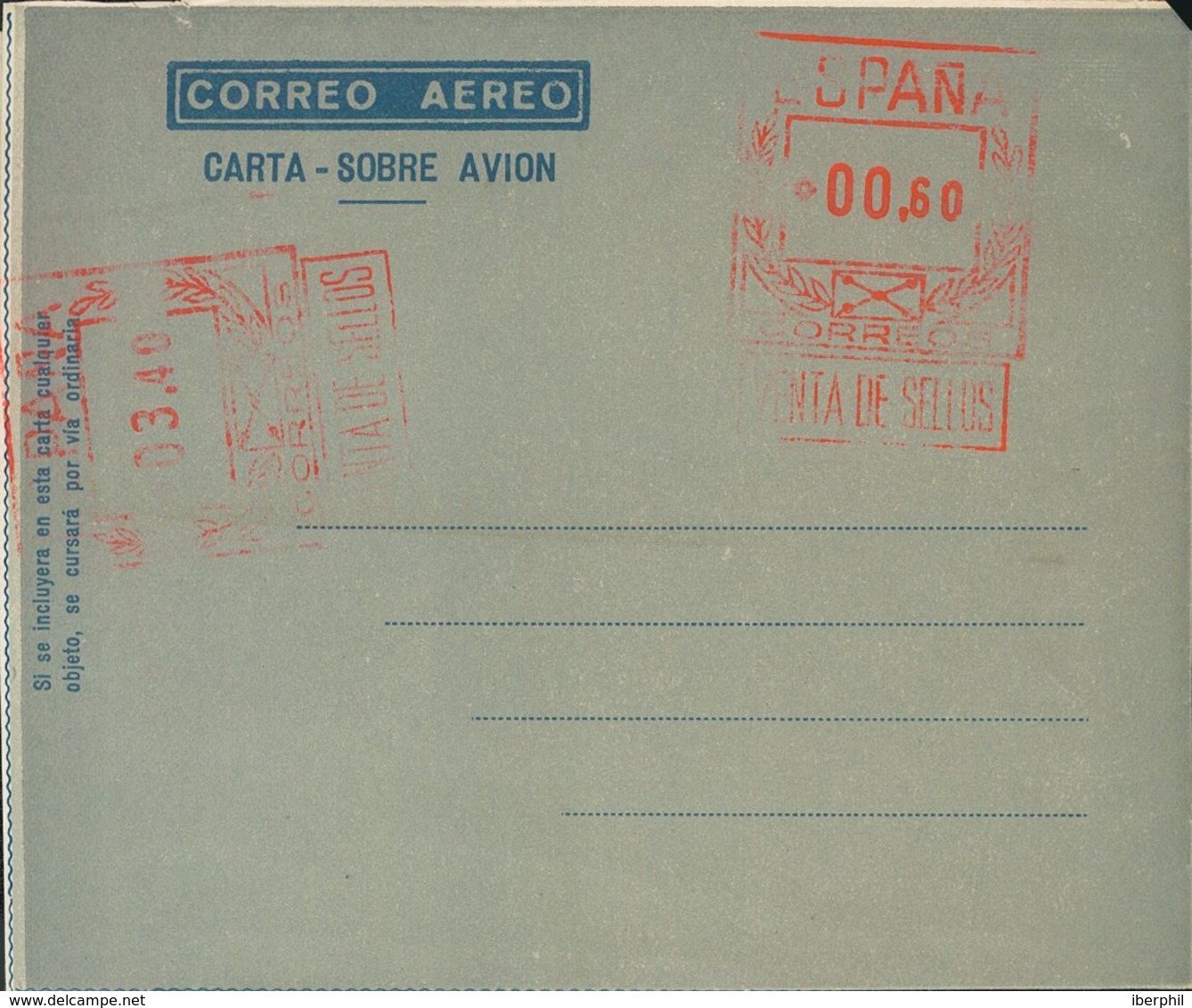 Entero Postal. Aerograma. (*) AE22 1948. 60 Cts + 3'40 Pts Sobre Aerograma Con Doble Franqueo, Uno Horizontal, Sobre Gri - Otros & Sin Clasificación