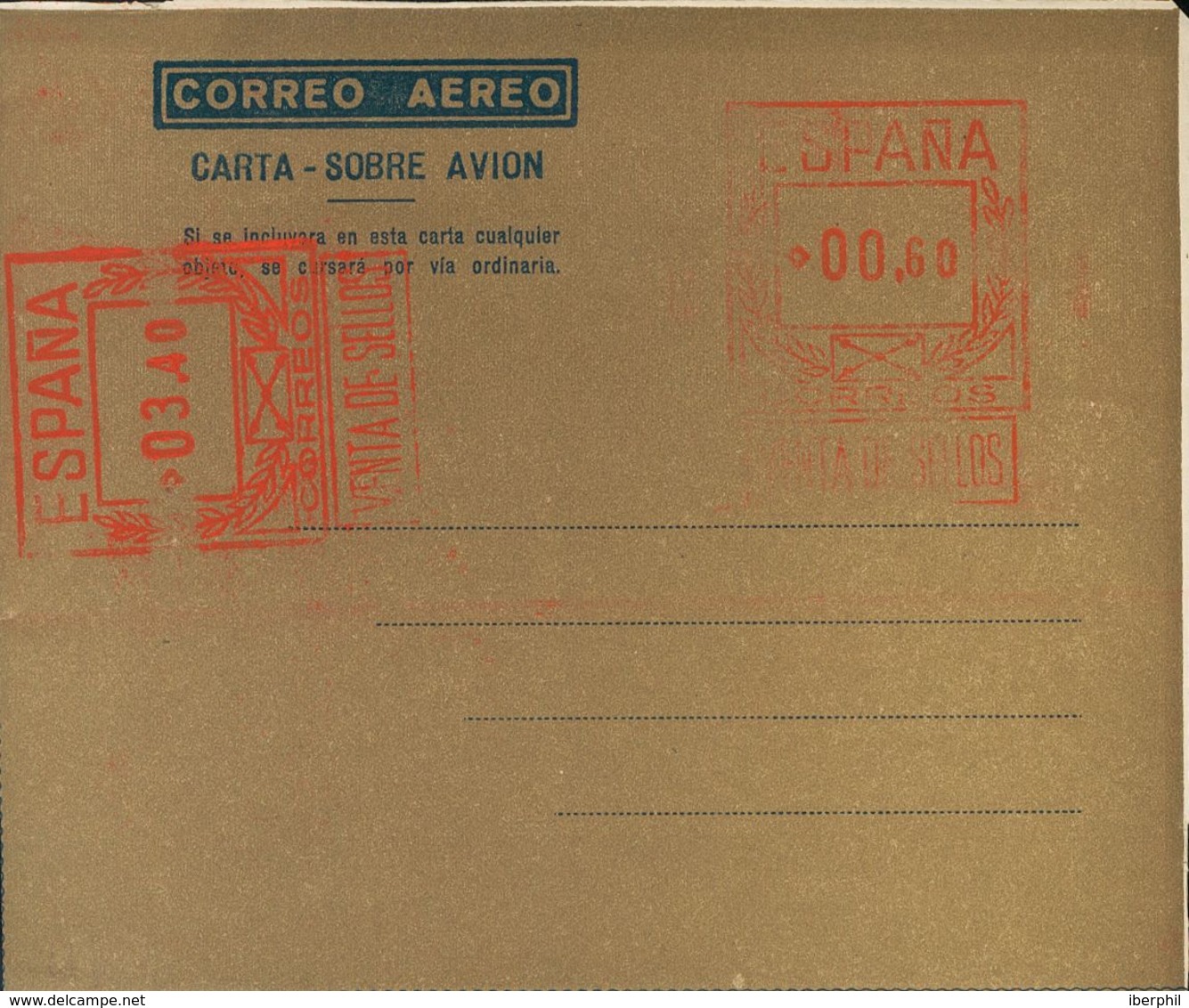 Entero Postal. Aerograma. (*) AE22C 1948. 60 Cts + 3'40 Pts Sobre Aerograma Con Doble Franqueo, Uno Horizontal, Sobre Ca - Otros & Sin Clasificación