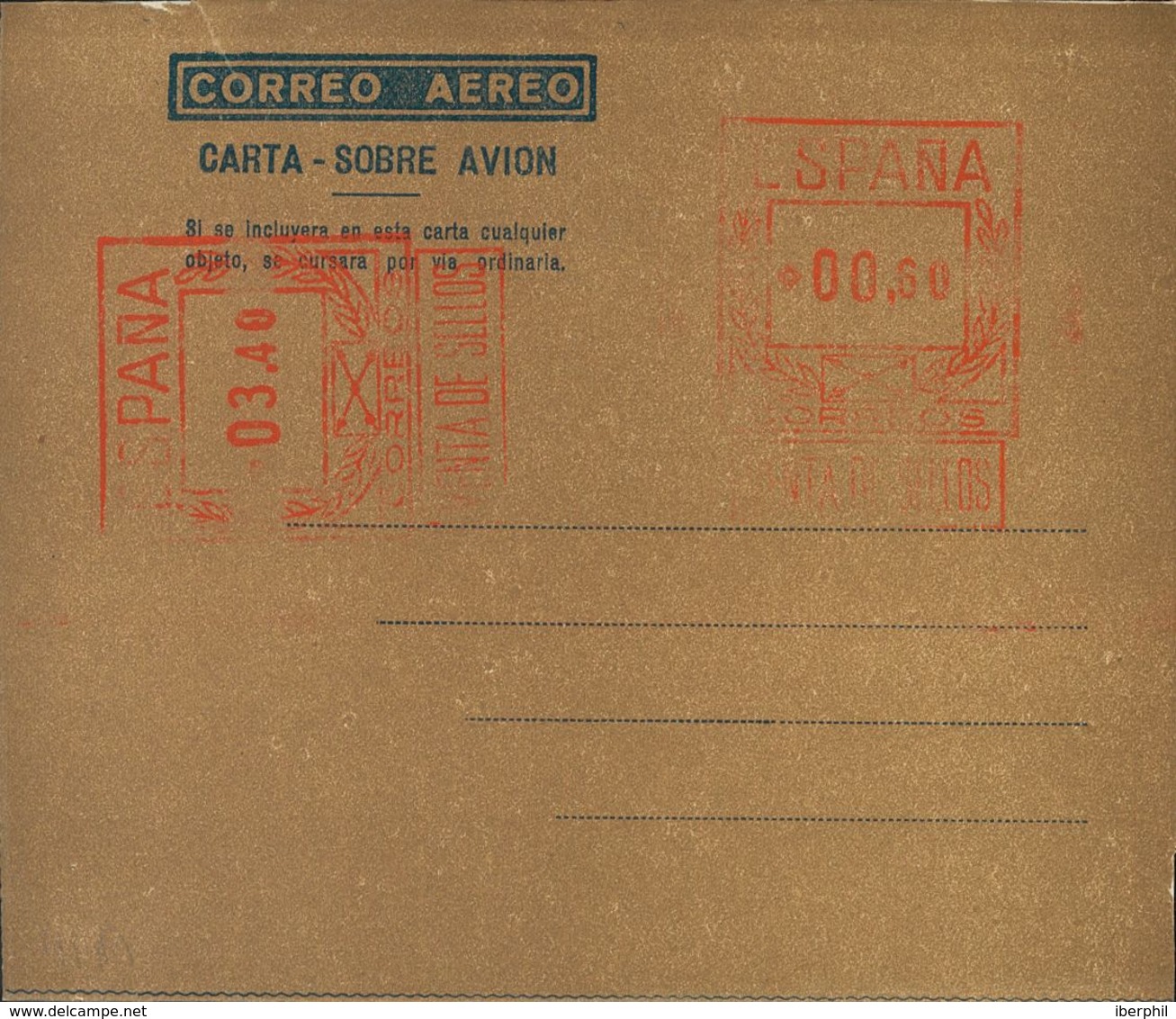 Entero Postal. Aerograma. (*) AE22Ca 1948. 60 Cts + 3'40 Pts Sobre Aerograma Con Franqueo Doble, Uno Horizontal, Sobre C - Sonstige & Ohne Zuordnung