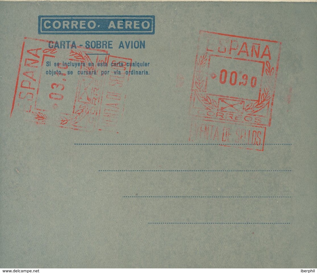 Entero Postal. Aerograma. (*) AE23 1948. 90 Cts + 3'10 Pts Sobre Aerograma Con Doble Franqueo, Uno Horizontal, Sobre Gri - Altri & Non Classificati