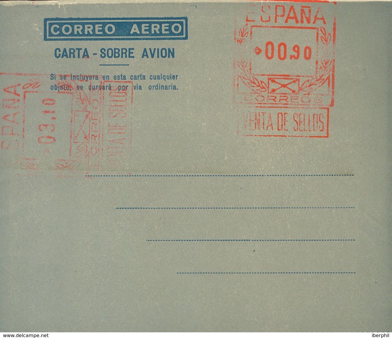 Entero Postal. Aerograma. (*) AE23a 1948. 90 Cts + 3'10 Pts Sobre Aerograma Con Doble Franqueo, Uno Horizontal, Sobre Gr - Altri & Non Classificati