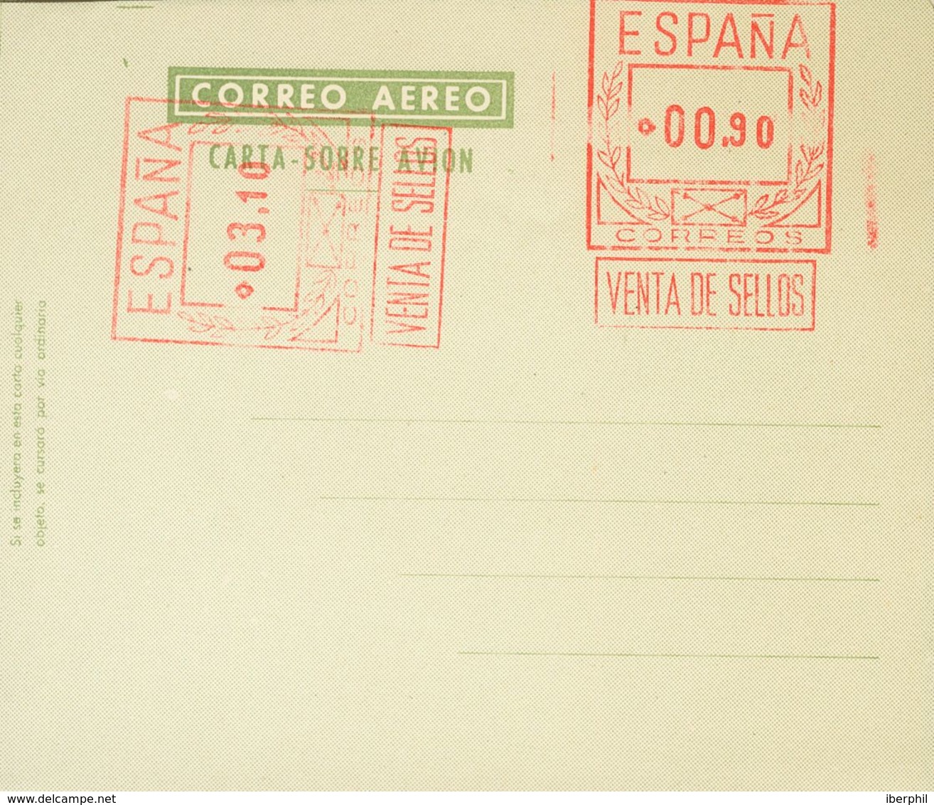 Entero Postal. Aerograma. (*) AE65 1956. 90 Cts + 3'10 Pts Sobre Aerograma Con Doble Franqueo, Uno Horizontal. MAGNIFICO - Otros & Sin Clasificación