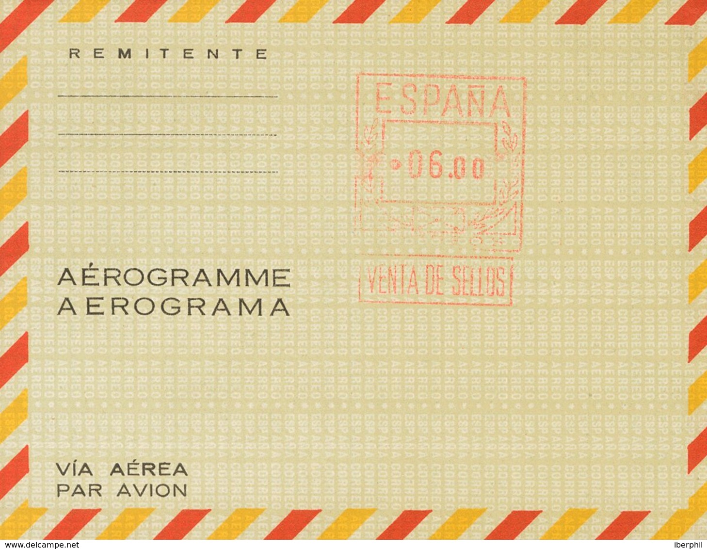 Entero Postal. Aerograma. (*) AE77 1962. 6 Pts Sobre Aerograma (Tipo H). MAGNIFICO. (Láiz 2006, 100 Euros) . - Otros & Sin Clasificación