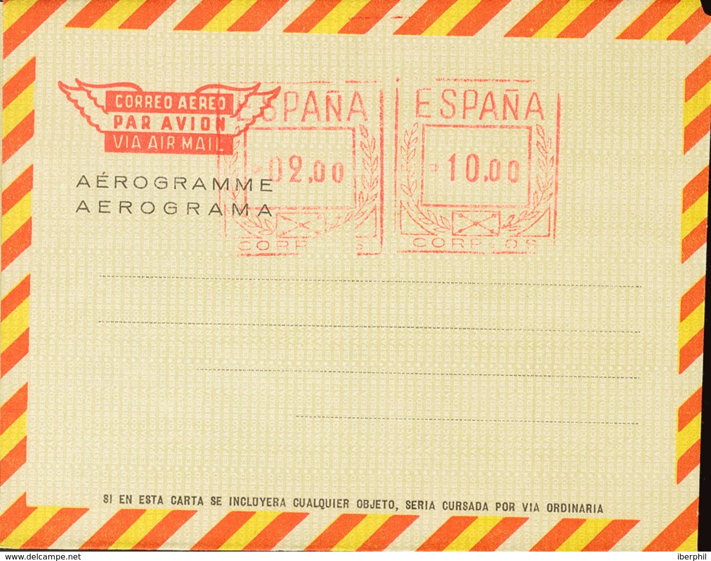 Entero Postal. Aerograma. (*) AE92 1970. 10 Pts + 2 Pts Sobre Aerograma Con Doble Franqueo (II+II). MAGNIFICO. (Láiz 200 - Otros & Sin Clasificación