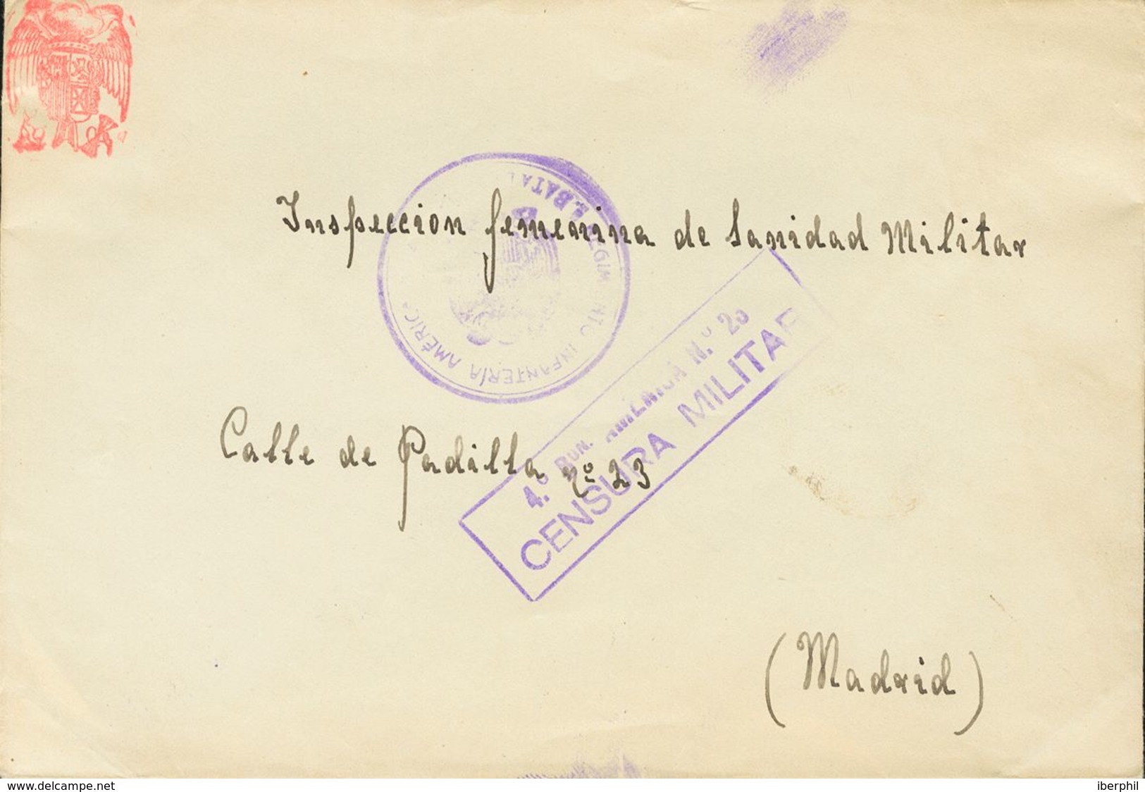 Guerra Civil. Bando Nacional. Sobre 1939. Dirigida A MADRID. Marca REGIMIENTO INFANTERIA AMERICA Nº23 / 4º BATALLON, En  - Altri & Non Classificati