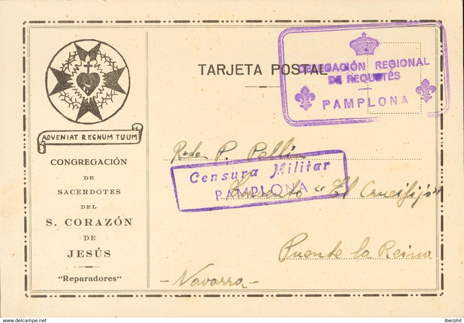 Guerra Civil. Bando Nacional. Sobre 1937. Tarjeta Postal De La Congregación De Sacerdotes Del Sagrado Corazón De Jesús D - Otros & Sin Clasificación