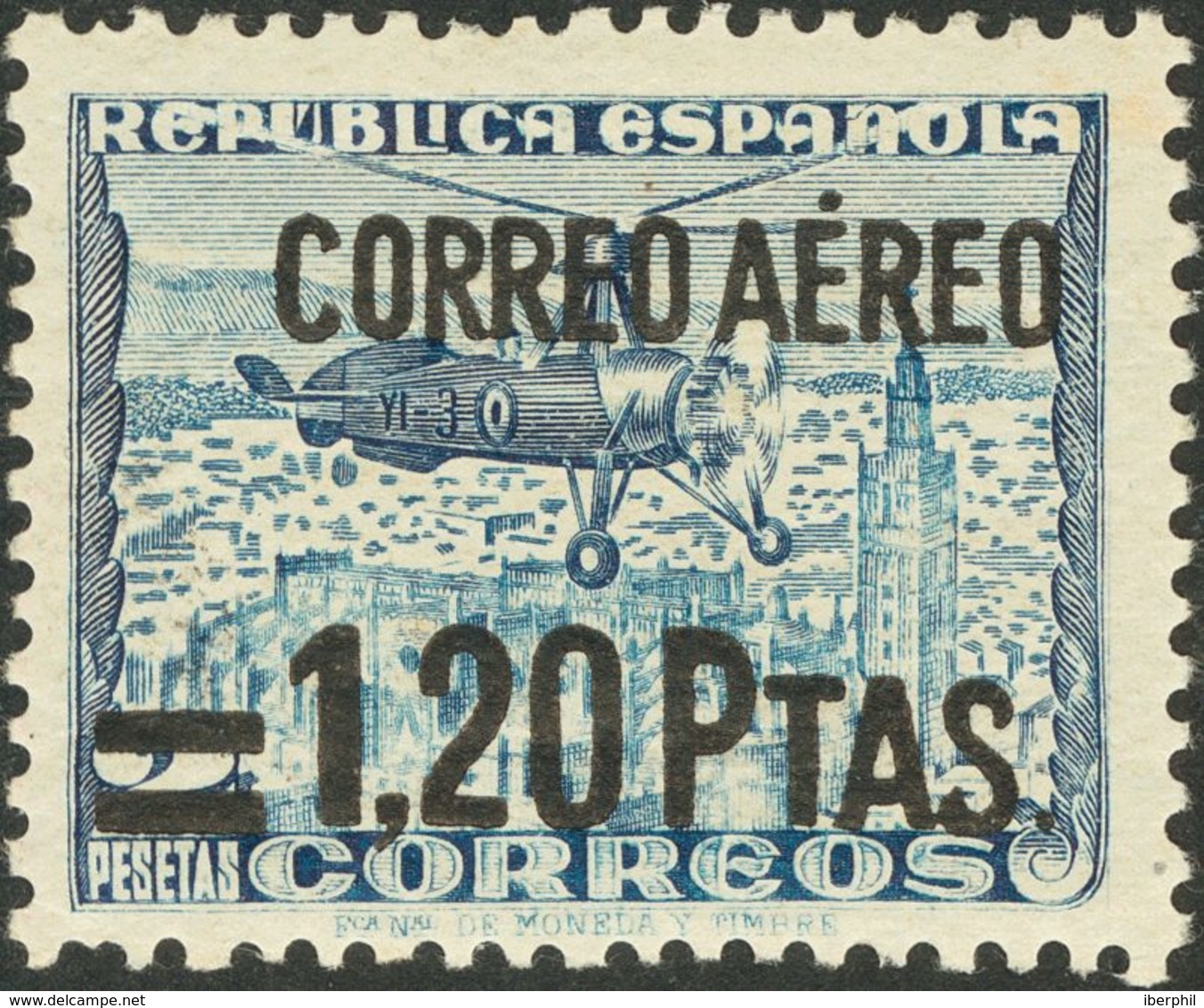 Emisiones Locales Patrióticas. Barcelona. * 22 1939. 1'20 Pts Sobre 2 Pts Azul. MAGNIFICO Y RARO. - Emissioni Nazionaliste