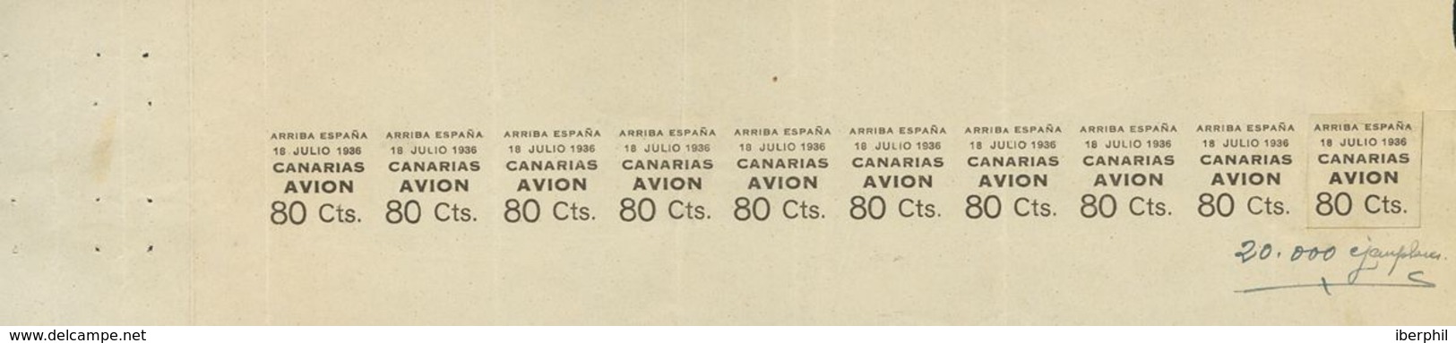 Canarias. (*) 21 1937. 80 Cts Negro. PRUEBA DE LA SOBRECARGA, De La Diez Posiciones Del Bloque Reporte. MAGNIFICA Y RARI - Altri & Non Classificati