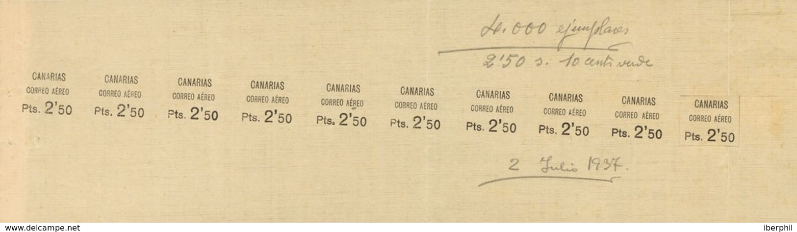 Canarias. (*) 27 1937. 2'50 Pts Negro. PRUEBA DE LA SOBRECARGA, De Las Diez Posiciones Del Bloque Reporte. MAGNIFICA Y R - Otros & Sin Clasificación