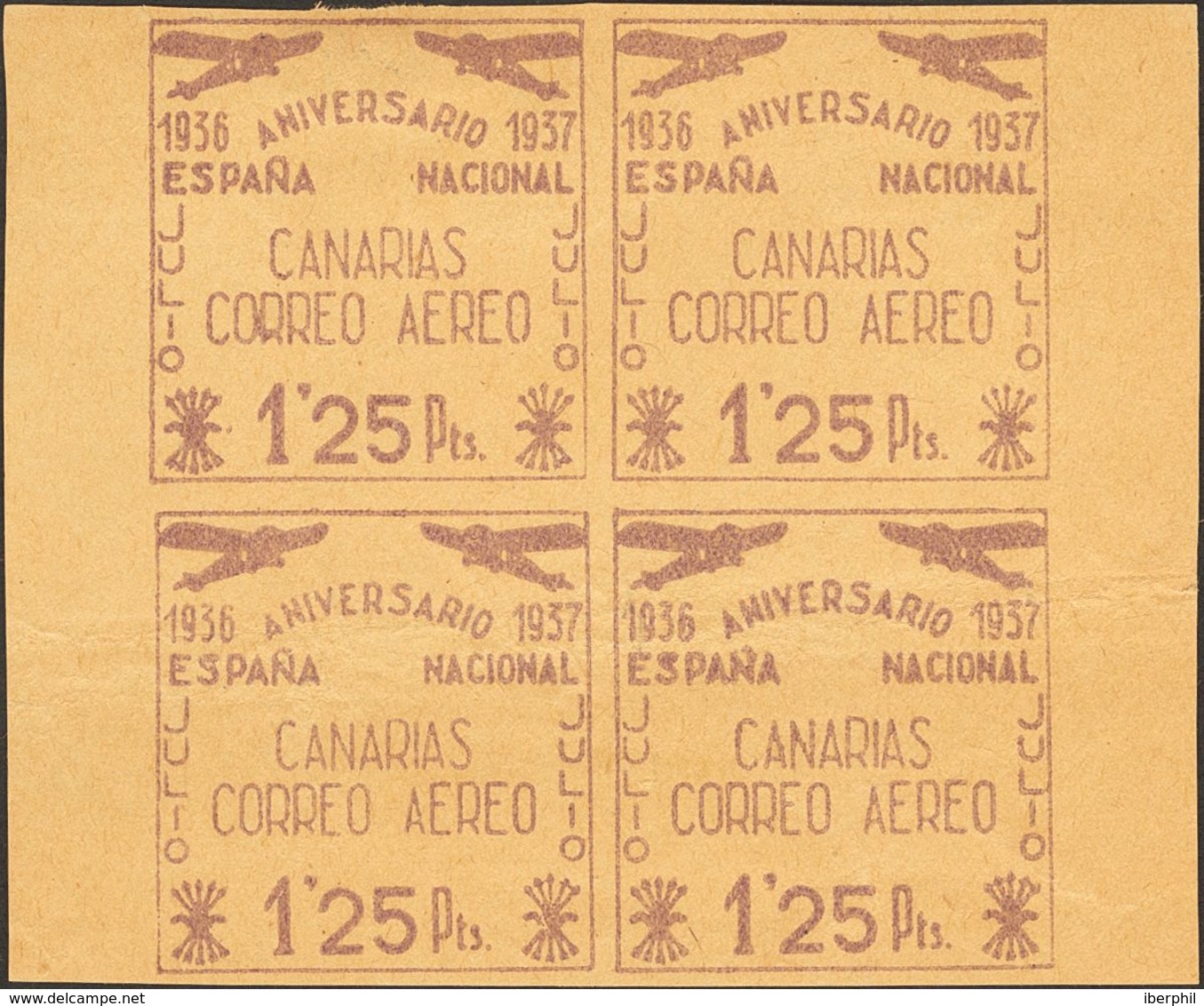 Canarias. * 31/33P(4) 1937. Conjunto De PRUEBAS DE LAS SOBRECARGAS Del 50 Cts Castaño, 80 Cts Verde Y 1'25 Pts Lila, De  - Altri & Non Classificati