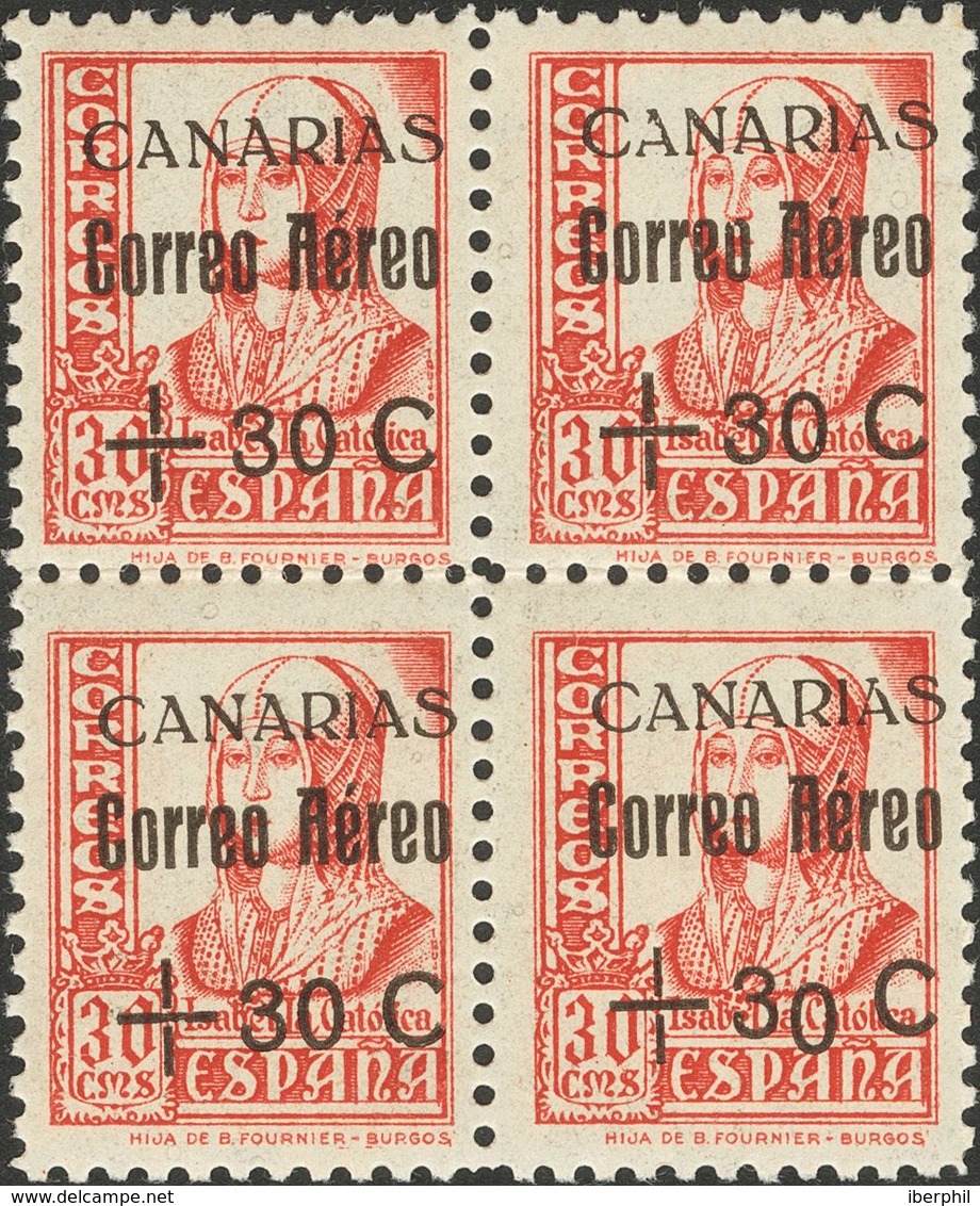 Canarias. * 40ha, 40hi 1938. Conjunto Del 30 Cts Sobre 30 Cts, Bloque De Cuatro Con La Variedad "O" CAIDO Y Además Un Se - Altri & Non Classificati