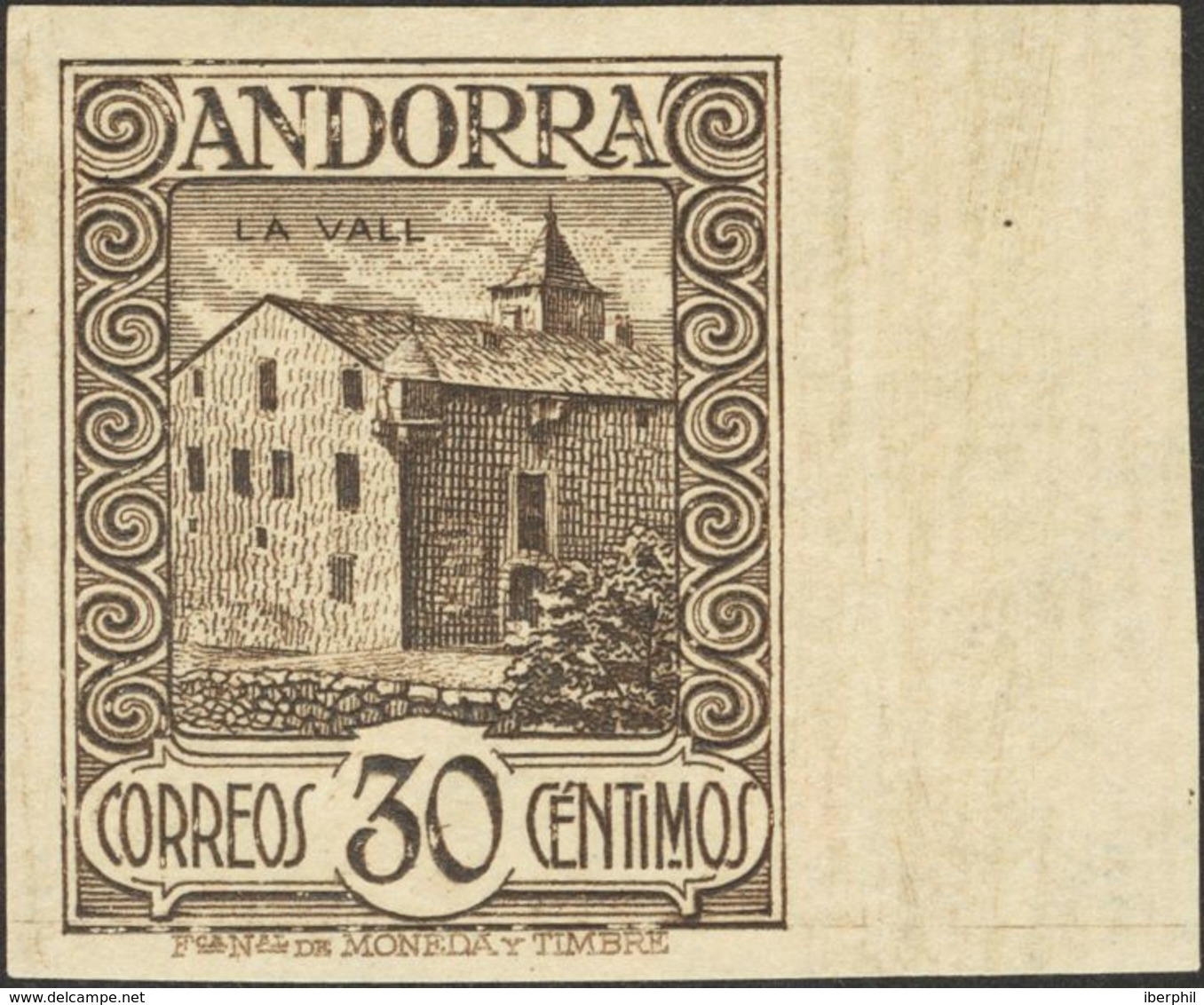 Andorra. ** 21s 1929. 30 Cts Castaño, Borde De Hoja. SIN DENTAR. MAGNIFICO Y RARO. 2013 275. - Autres & Non Classés