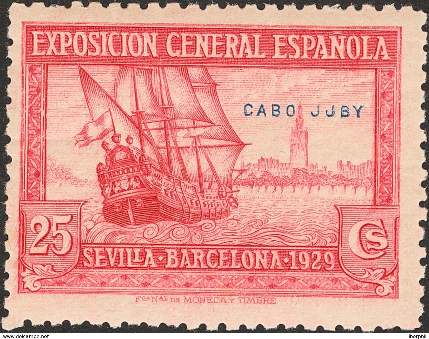 Cabo Juby. ** 44hp 1929. 25 Cts Rosa. Variedad "J EN LUGAR DE U", En Cabo Juby. MAGNIFICO. 2012 75. - Cabo Juby