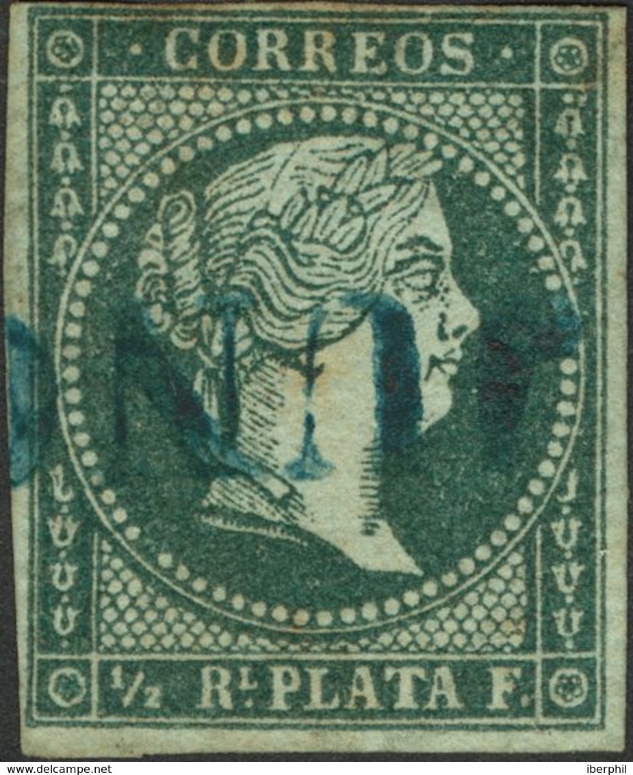 Cuba. º Ant.1 1855. ½ Real Verde. Matasello Prefilatélico JUNCOS, En Azul. MAGNIFICO Y EXTRAORDINARIAMENTE RARO, PARA HA - Cuba (1874-1898)