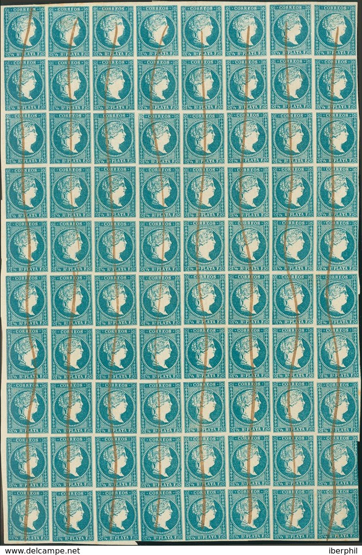 Cuba. º 7(80) 1857. ½ Real Azul, Bloque De Ochenta (tres Sellos Margen Justo Y Algún Sello Con Variedad De Cliché). Inut - Cuba (1874-1898)