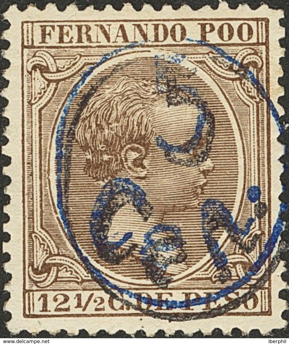 Fernando Poo. (*) 40Ghh 1896. 5 Cts Sobre 12 ½ Ctvos Castaño. SOBRECARGA DOBLE, En Negro Y Azul. MAGNIFICO. 2012 150. - Fernando Po