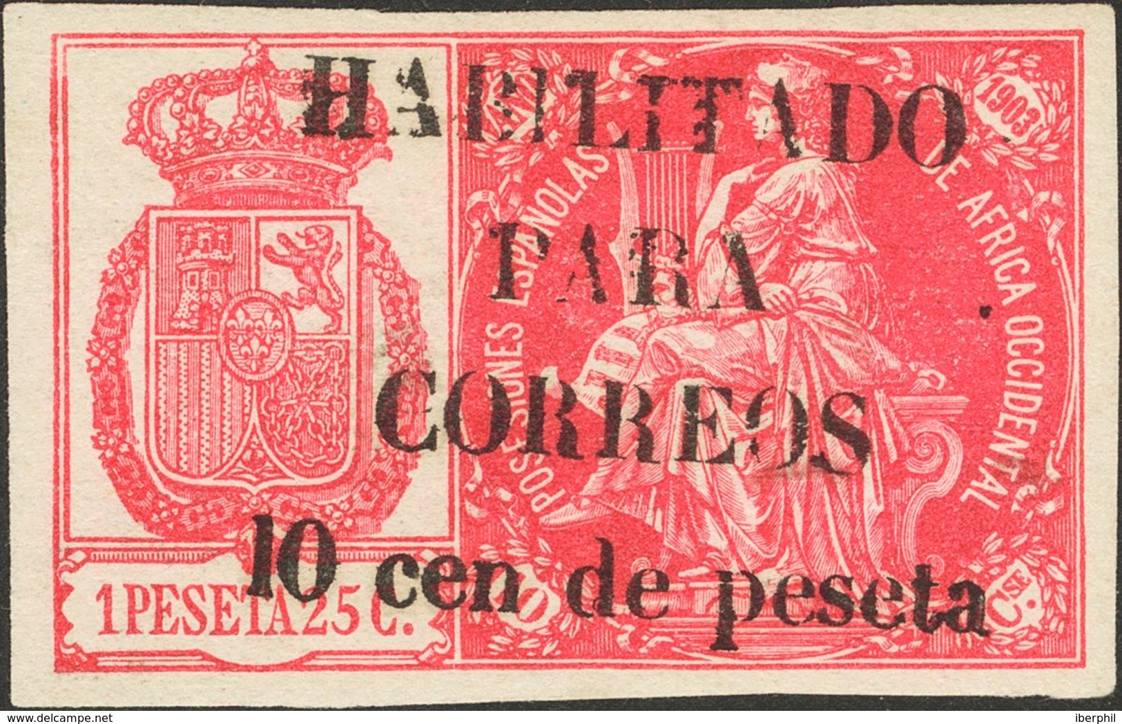 Guinea. ** 26G 1904. 10 Cts Sobre 1'25 Pts Rosa (leves Puntitos Claros). BONITO Y RARO. 2012 1200. - Guinea Española