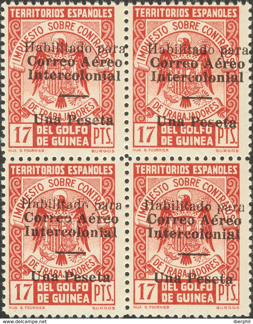 Guinea. ** 259L(4), 259Lhza 1940. 1 Pts Sobre 17 Pts Carmín, Un Sello Del Bloque Variedad "UUA" EN LUGAR DE "UNA" Y 1 Pt - Guinea Spagnola