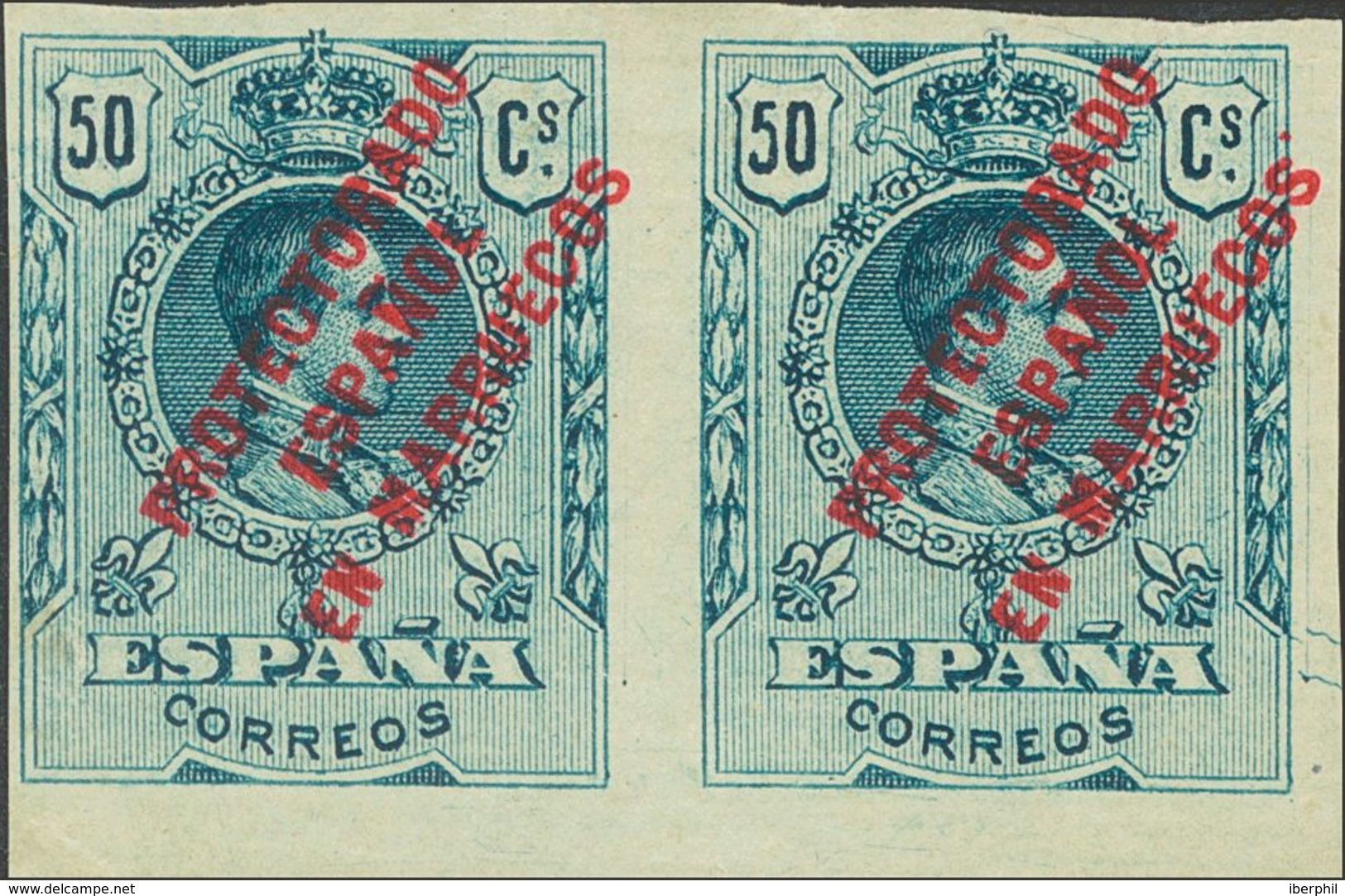 Marruecos. (*) 52s(2) 1915. 50 Cts Azul, Pareja. SIN DENTAR. MAGNIFICA. 2018 180. - Spanish Morocco