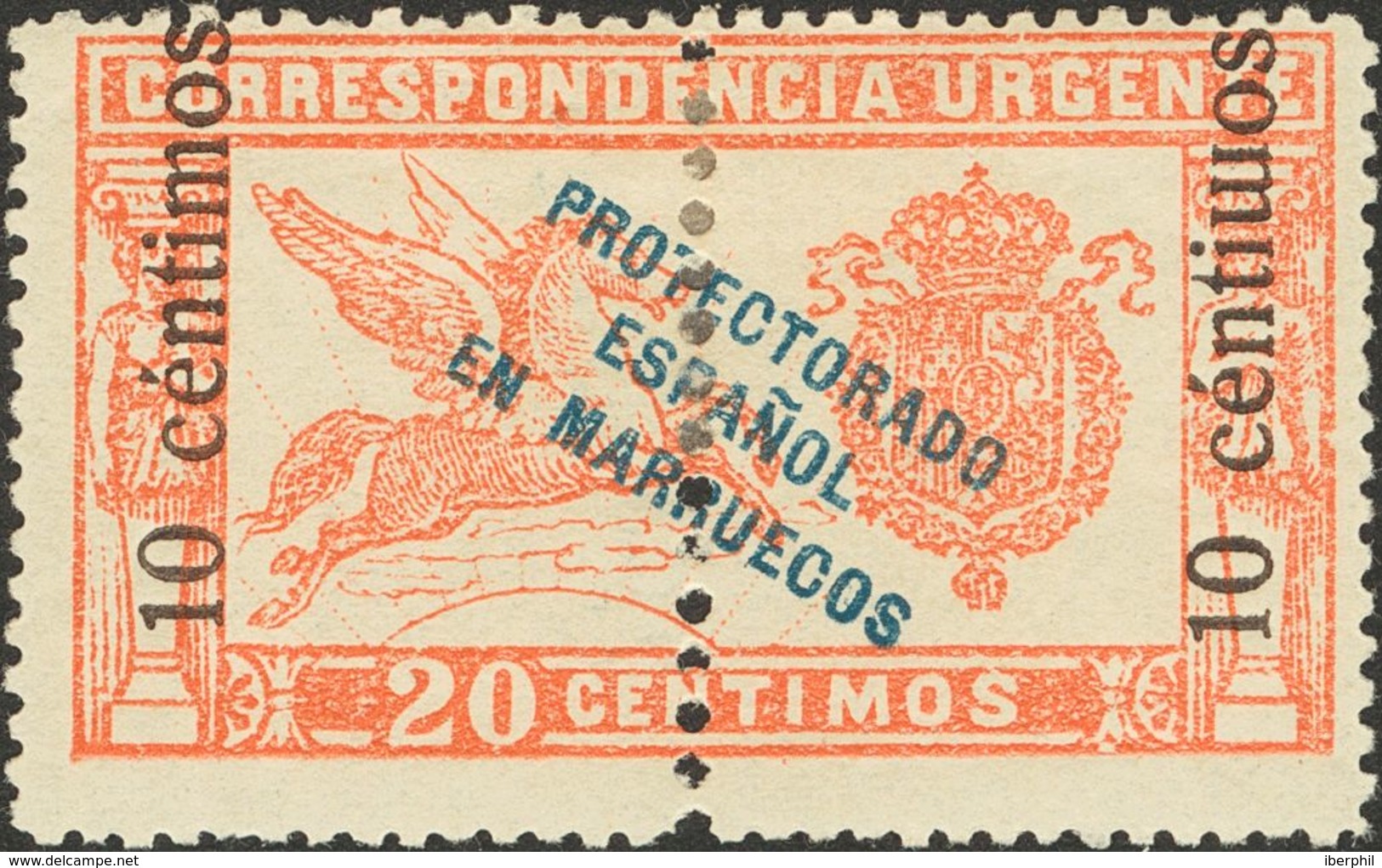 Marruecos. * 66hea 1920. 10 Cts Sobre 20 Cts Rojo. Variedad "M" DE CENTIMOS INVERTIDA. MAGNIFICO. 2013 105. - Spanish Morocco