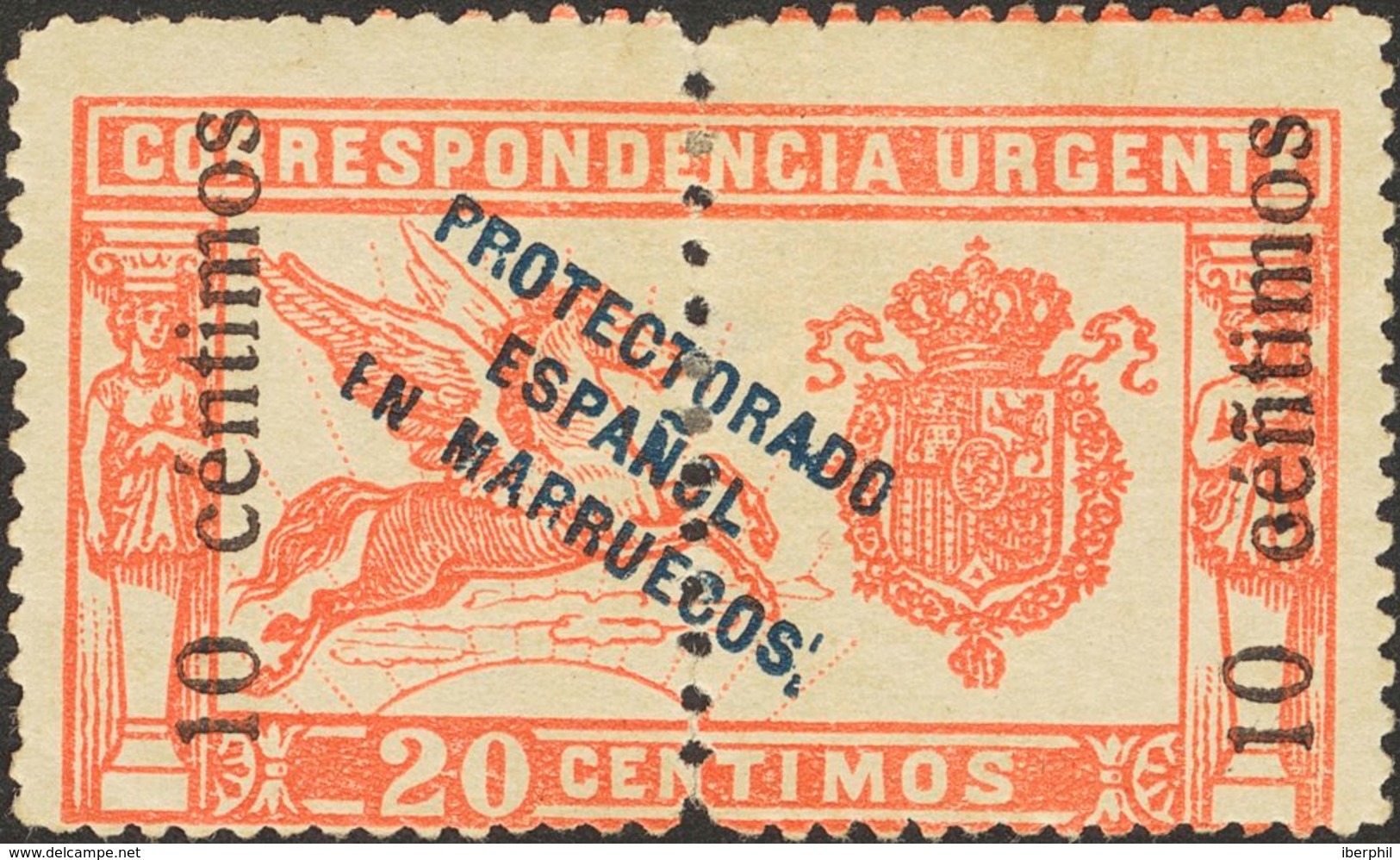 Marruecos. * 66hed 1920. 10 Cts Sobre 20 Cts Rojo. Variedad "Ñ" EN LUGAR DE "N" EN CENTIMOS. MAGNIFICO. 2013 255. - Marocco Spagnolo