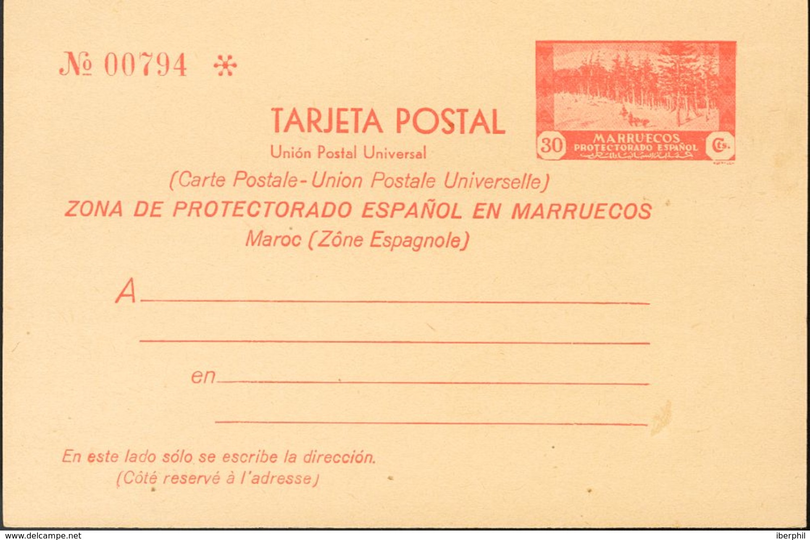 Marruecos. Entero Postal. (*) EP24 1935. 30 Cts Rojo Sobre Tarjeta Entero Postal. MAGNIFICA. 2018 160. - Spanisch-Marokko
