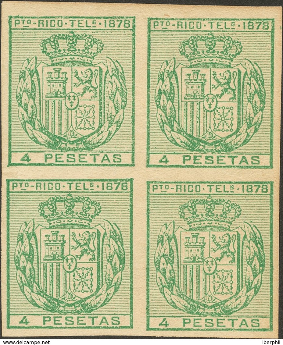 Puerto Rico. Telégrafos. **/* 17/18(4) 1878. Serie Completa, Bloque De Cuatro. SIN DENTAR. MAGNIFICO. 2018 512. - Puerto Rico