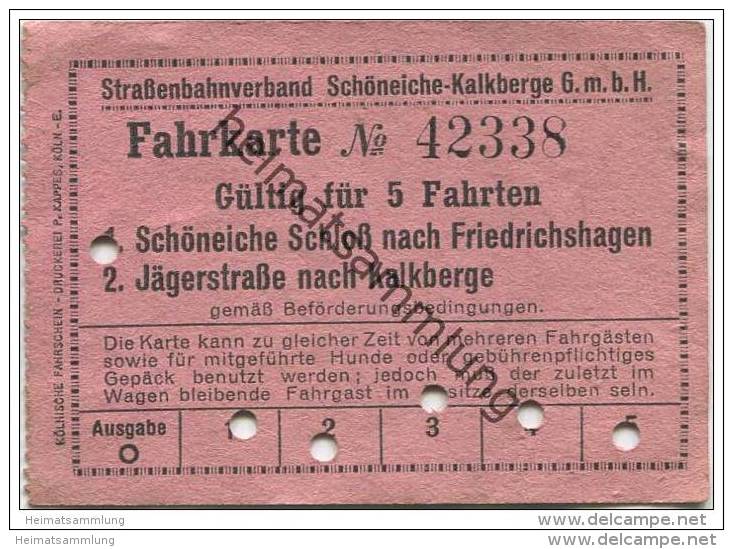Deutschland - Schöneiche Kalkberge - Strassenbahnverband Schöneiche Kalkberge GmbH - 5 Fahrten Fahrschein - Europa