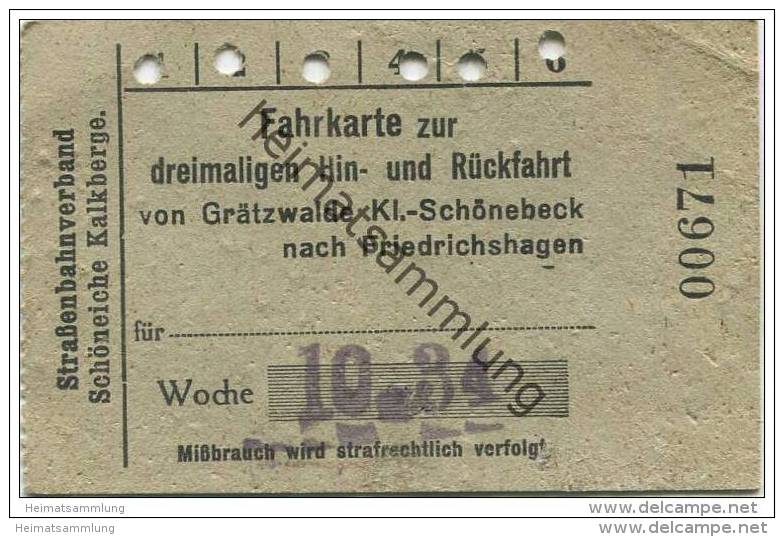 Deutschland - Schöneiche Kalkberge - Strassenbahnverband Schöneiche Kalkberge - Fahrkarte 1934 - Dreimalige Hin- Und Rüc - Europe