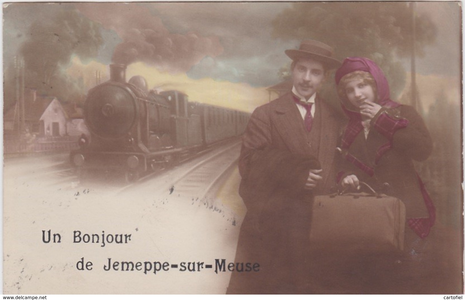 JEMEPPE-SUR-MEUSE-UN BONJOUR-TRAIN A VAPEUR-CARTE ENVOYEE-1917-GUERRE-TAMPON-ALLEMAND-VERS HASSELT-VOYEZ LES 2 SCANS ! ! - Seraing