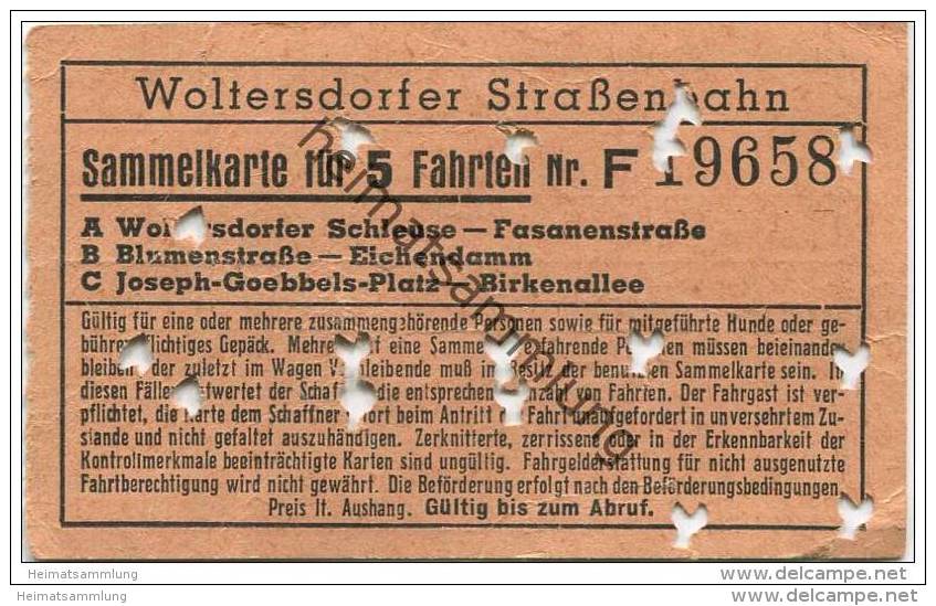 Deutschland - Woltersdorf - Woltersdorfer Strassenbahn - Sammelkarte 5 Fahrten - Fahrkarte - Europa