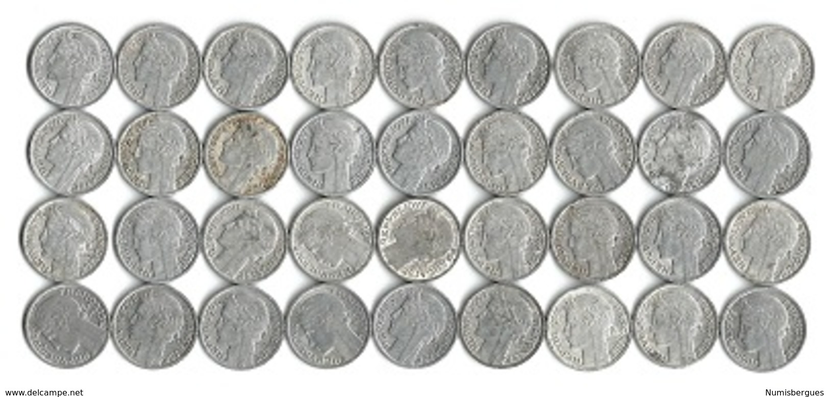 Lot De 36 Pièces De Monnaie 50 Centimes Morlon Aluminium  1941 à 1947 - Autres & Non Classés