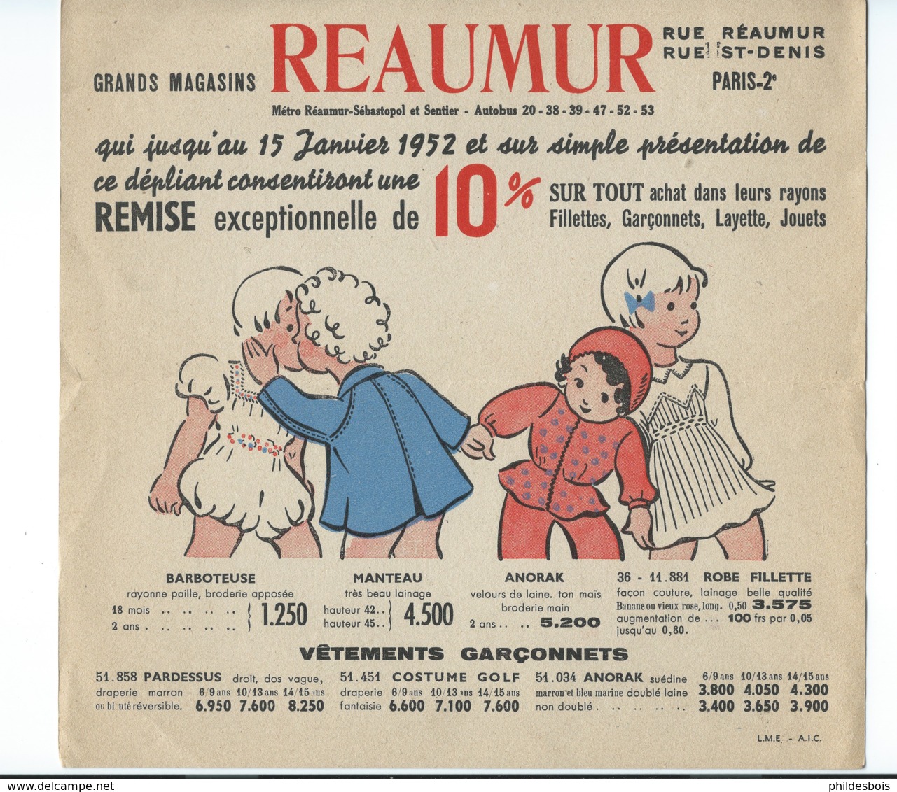 BUVARD PUBLICITAIRE Dépliant  AU SALON DE L'ENFANCE  Grands Magasin REAUMUR Dim : 22cm/22cm Déplié RARE - Kinder